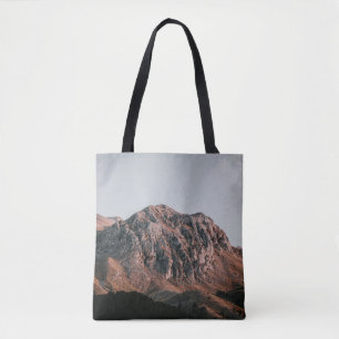 AERIAL PHOTOGRAPHY OF BROWN AND GRAY MOUNTAIN RANG TOTE BAG
