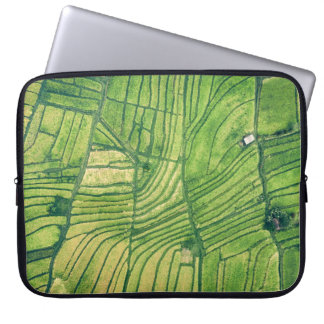 Aerial photography of green farm field laptop sleeve