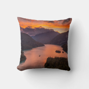 AERIAL PHOTOGRAPHY OF LAKE VIEWING MOUNTAIN UNDER CUSHION