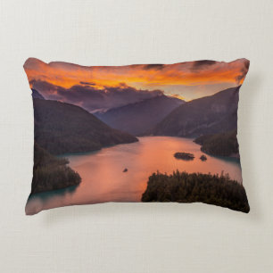AERIAL PHOTOGRAPHY OF LAKE VIEWING MOUNTAIN UNDER DECORATIVE CUSHION