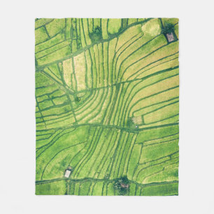 Aerial photography of rice field fleece blanket