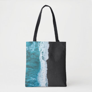 AERIAL PHOTOGRAPHY OF SEA WAVE TOTE BAG