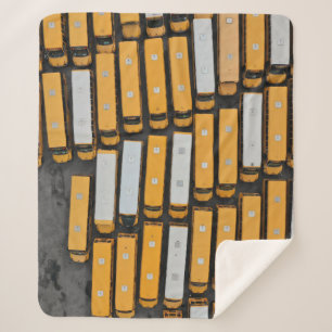 Aerial photography of white and yellow buses sherpa blanket