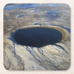 Aerial Pingualuit Crater, Quebec, Canada. Square Paper Coaster