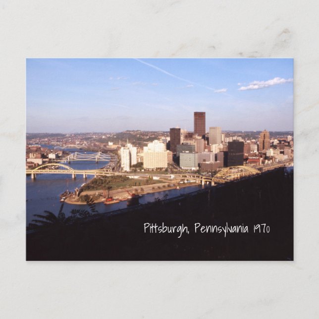 Aerial Pittsburgh Pennsylvania City & Bridges 1970 Postcard (Front)