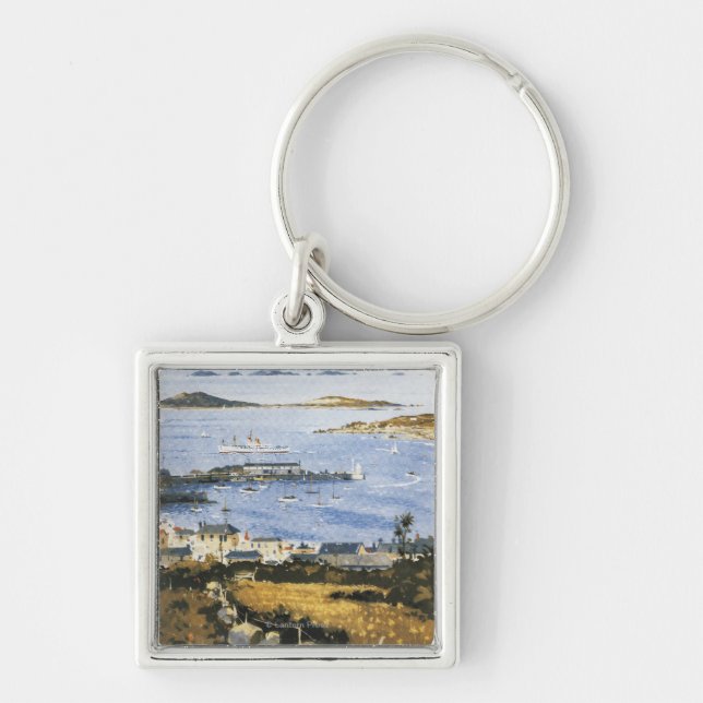 Aerial Scene of Town and Dock Railway Poster Key Ring (Front)