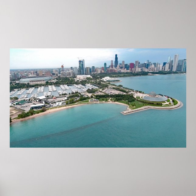 Aerial shoreline view of Lake Michigan in Chicago, Poster (Front)