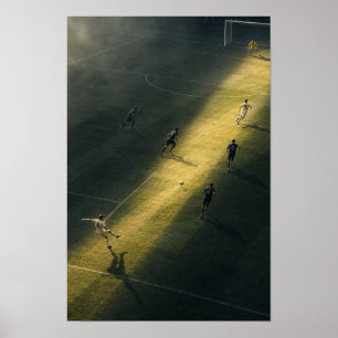 Aerial Soccer Match – Dramatic Golden Spotlight Wa Poster