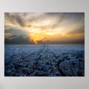 Aerial sunset of the Eiffel Tower, Paris, France Poster