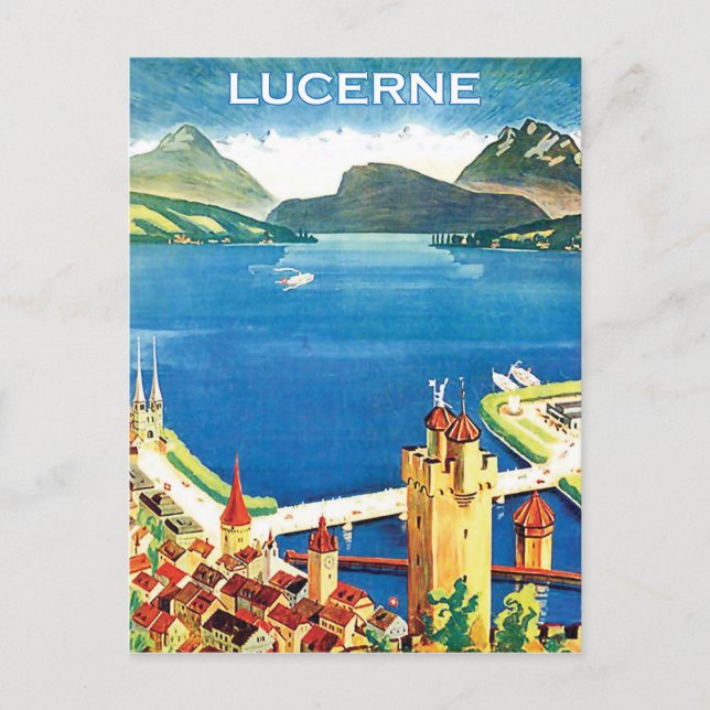 Aerial view, Lucerne city and a lake, Switzerland Postcard (Front)