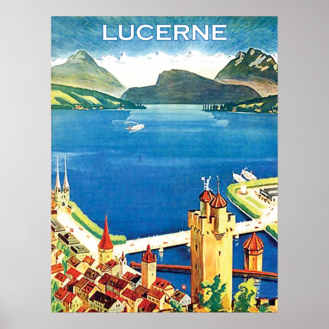 Aerial view, Lucerne city and a lake, Switzerland Poster (Front)