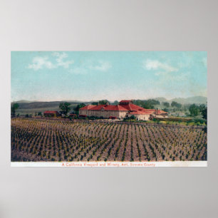 Aerial View of a California Vineyard and Winery Poster
