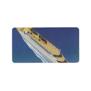 Aerial View of a Vintage Cruise Ship in the Ocean Label