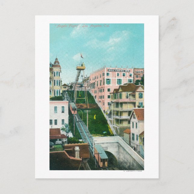 Aerial View of Angels Flight Trolley Postcard (Front)