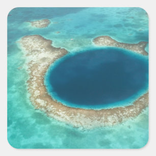 Aerial view of Blue Hole, sailboat anchored Square Sticker
