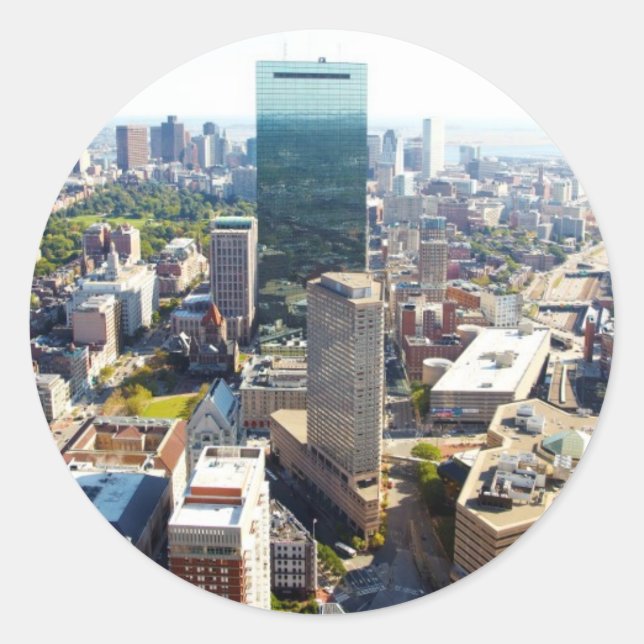 Aerial view of Boston 2 Classic Round Sticker (Front)
