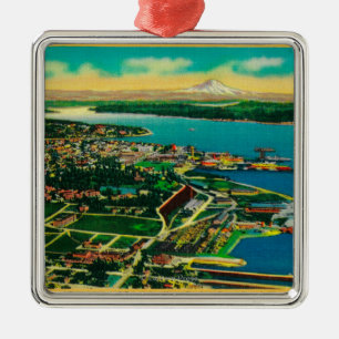 Aerial view of Bremerton and Bremerton Navy Yard Metal Tree Decoration