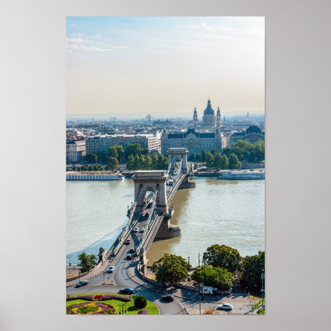 Aerial view of Chain Bridge - Budapest, Hungary Poster (Front)