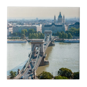 Aerial view of Chain Bridge - Budapest, Hungary Tile
