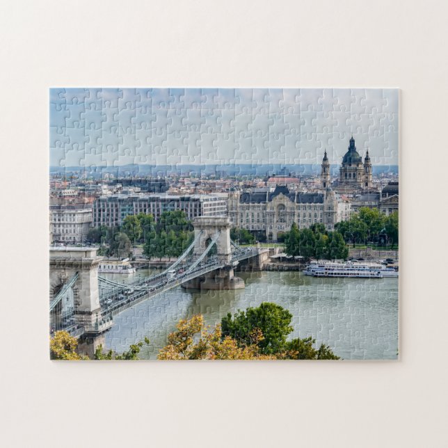 Aerial view of Chain Bridge in Budapest, Hungary Jigsaw Puzzle (Horizontal)