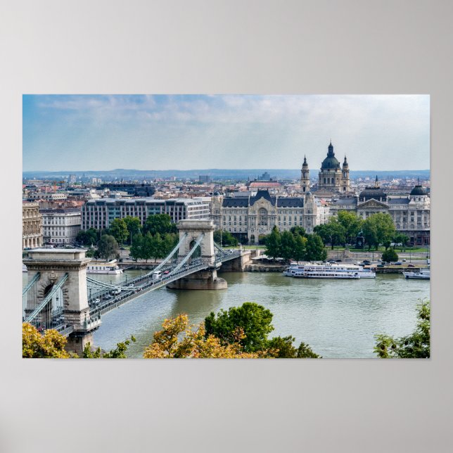 Aerial view of Chain Bridge in Budapest, Hungary Poster (Front)