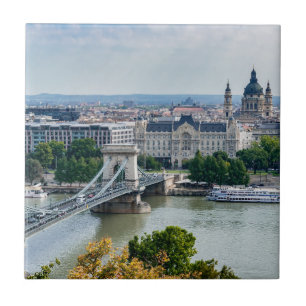 Aerial view of Chain Bridge in Budapest, Hungary Tile