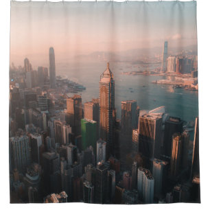 AERIAL VIEW OF CITYSCAPE SHOWER CURTAIN