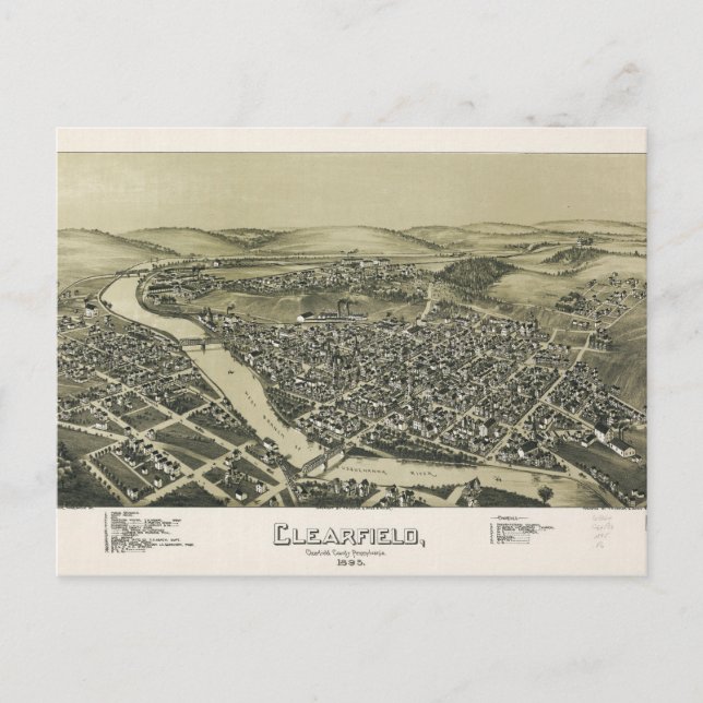 Aerial View of Clearfield, Pennsylvania (1895) Postcard (Front)