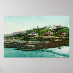 Aerial View of Cottages and Beach at la Jolla Poster
