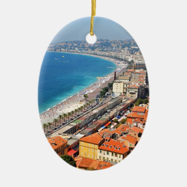 Aerial view of French Riviera in Nice, France Ceramic Tree Decoration (Front)