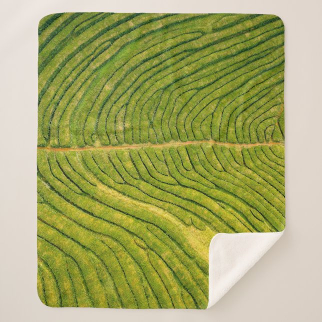 Aerial view of green open field sherpa blanket (Front)