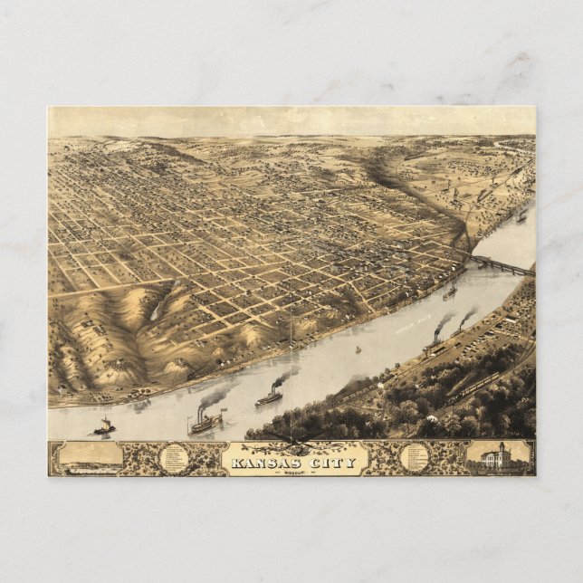 Aerial View of Kansas City, Missouri (1869) Postcard (Front)