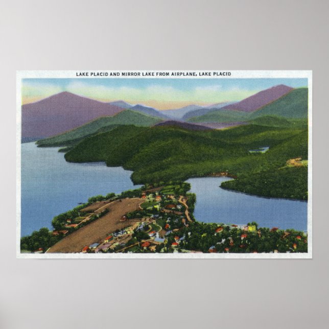 Aerial View of Lakes Placid and Mirror Poster (Front)