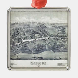 Aerial View of Madison, Connecticut (1881) Metal Tree Decoration