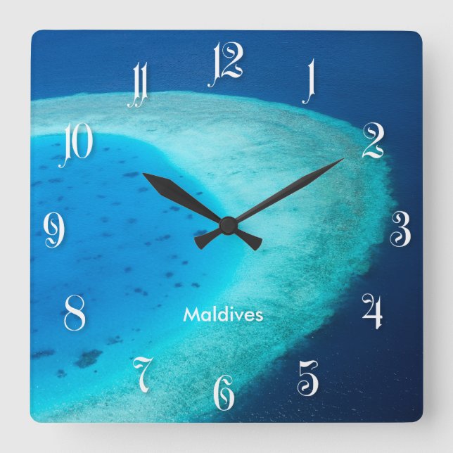 Aerial view of Maldives atoll Square Wall Clock (Front)