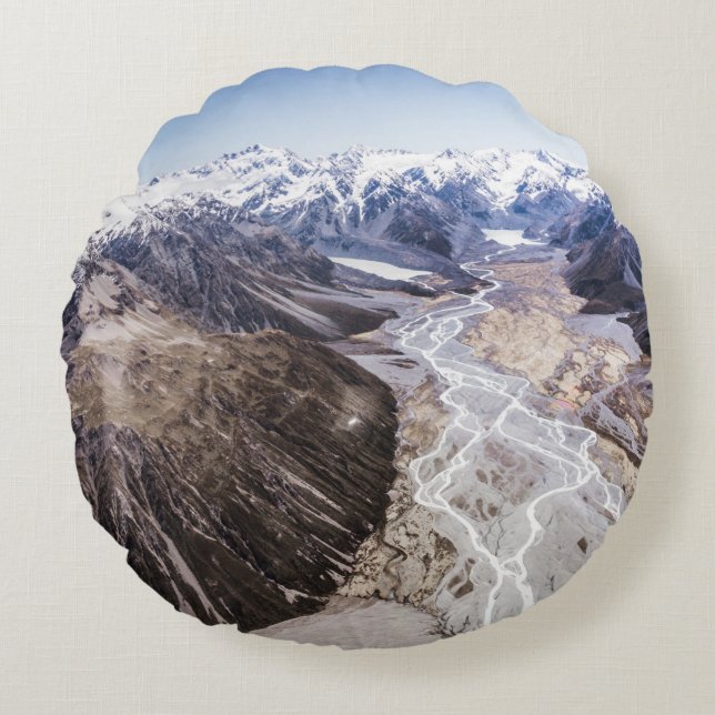 AERIAL VIEW OF MOUNTAIN RANGES ROUND CUSHION (Front)