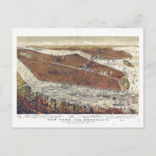 Aerial View of New York and Brooklyn (1877) Postcard
