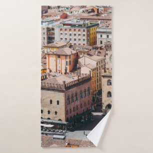Aerial view of Piazza Maggiore square and San Petr Bath Towel