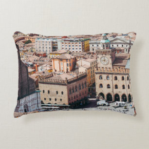 Aerial view of Piazza Maggiore square and San Petr Decorative Cushion