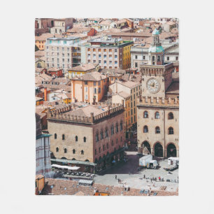 Aerial view of Piazza Maggiore square and San Petr Fleece Blanket