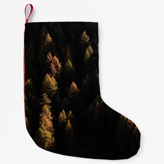 Aerial view of pine trees small christmas stocking (Front)