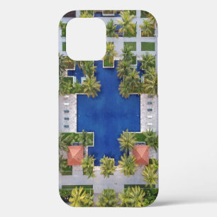 Aerial view of pool surrounded by palm trees iPhone 12 case
