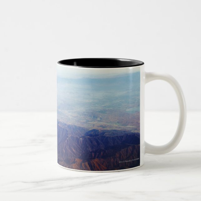 Aerial view of red brown mountains Two-Tone coffee mug (Right)