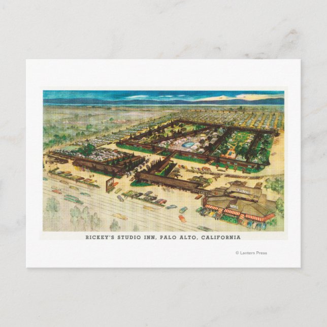 Aerial View of Rickey's Studio Inn Postcard (Front)