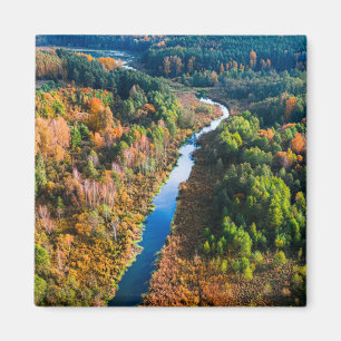 Aerial View of River and Colourful Forest in Autum Magnet