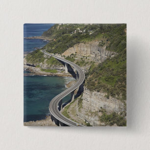 Aerial view of Sea Cliff Bridge near Wollongong, 15 Cm Square Badge