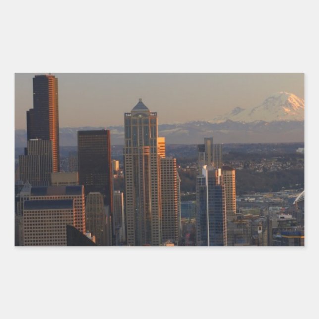 Aerial view of Seattle city skyline 2 Rectangular Sticker (Front)
