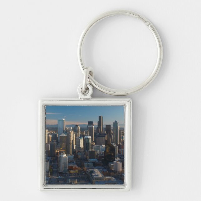 Aerial view of Seattle city skyline Key Ring (Front)