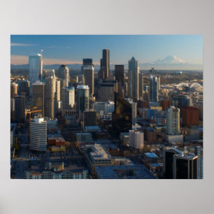 Aerial view of Seattle city skyline Poster