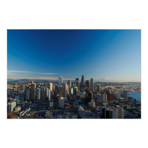 Aerial view of Seattle city skyline Poster
